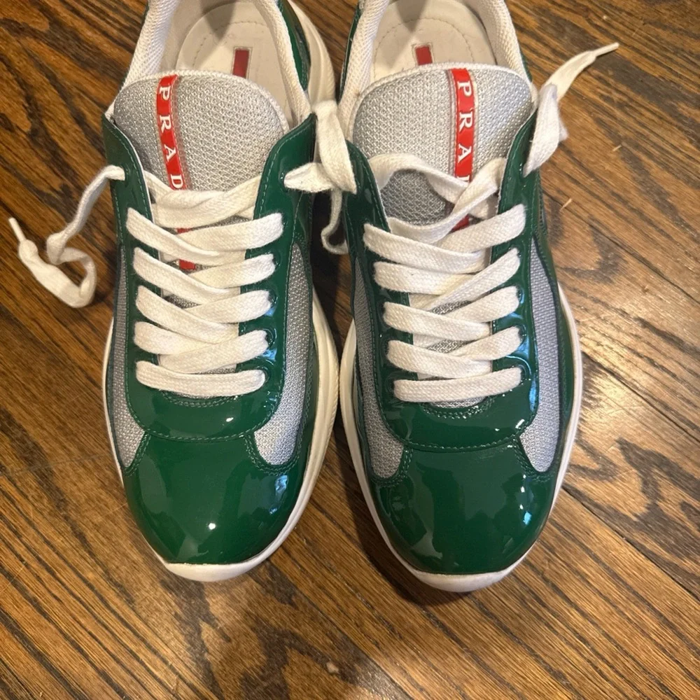 Prada Emerald and White Lace-Up Sneakers - Picture 2 of 6